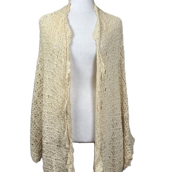 Moda International Sweaters - MODA International Cream Crochet Cardigan Waterfall Drape and Open Front OneSize
